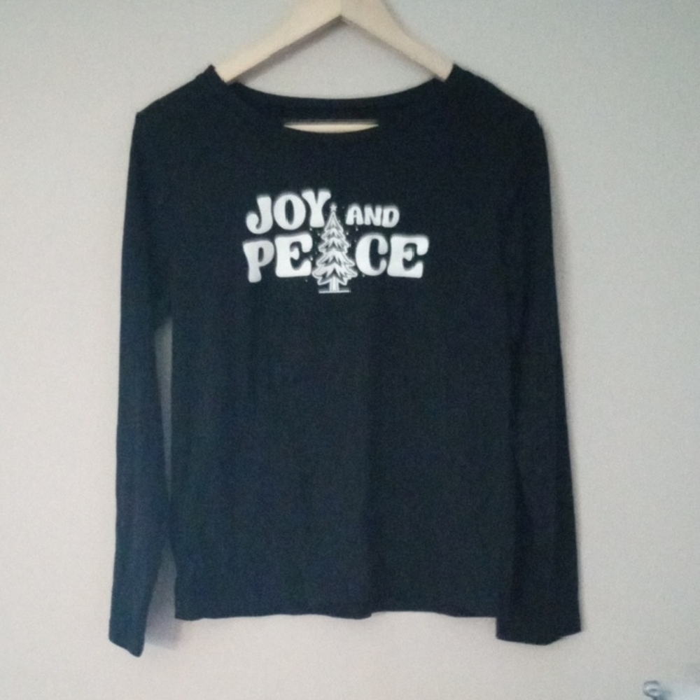 Casual Black Long Sleeve Tee Cotton Blend